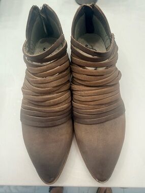 Free People Tan Wrapped-Strap Pointed Ankle Boots